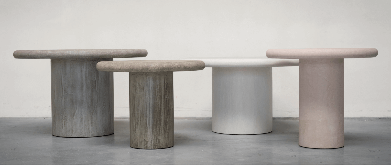 Tables basses en béton ciré - modèles cylindriques faits main