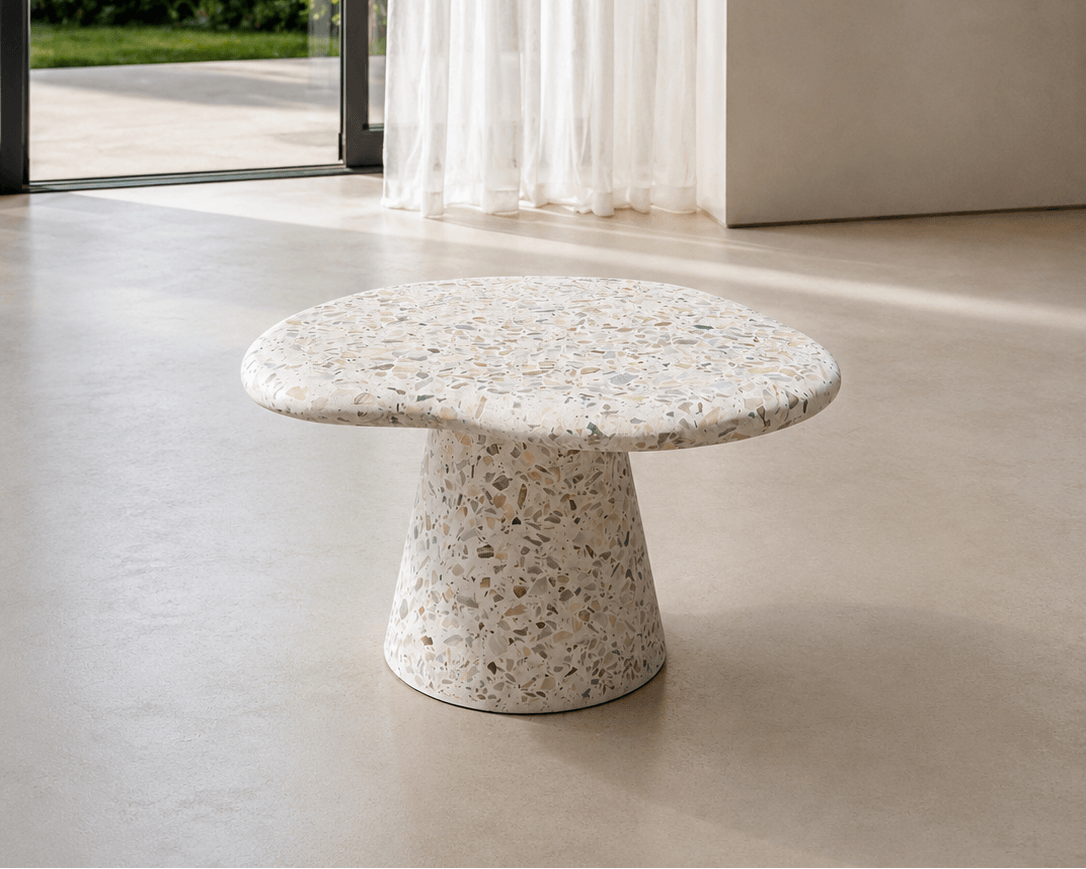 Bijzettafel Solina in MORTEX® gestyleerd in een eigentijds interieur, ambachtelijk maatwerk van het Belgische atelier Artelior